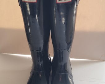 Hunter dameslaarzen, zwart glanzend, maat 7
