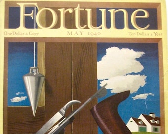 Fortune Magazine Cover, May 1940, Wonderful Image of Carpenter's Plane and Pencil, Plumb, Great Gift Idea