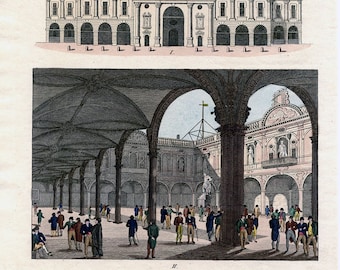 Stock Exchange, London, Antique Engraving, Hand Colored, c.1810, Superb Condition, Bertuch