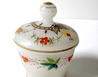 Dresser Jar, HAND PAINTED, Frosted Glass, Gilded, Antique, Covered, c.1900, Possibly Earlier, Perfect to Use or Display