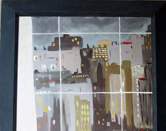 Mid-Century NYC 1955, K. Levy, Oil/Board, Original, Artist-Painted Wide Wood Frame, Ready to Hang! Between Realism/Abstraction, Night View