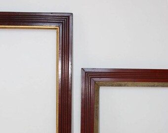 2 Antique Red, Ribbed Solid Wood, Picture Frames, Each with Gold Fillet, c.1910, Related, But Not Matched, Solid and Sturdy, Ready to Use