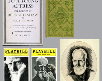 George Bernard Shaw, Instant Collection: 6 Vintage Items, Original Charcoal Drawing, 3 Books, & 2 Theater Programs