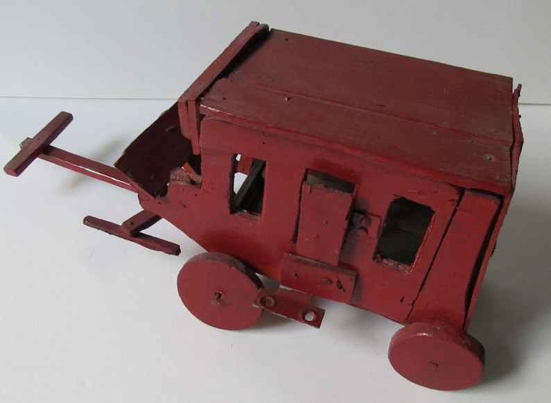Primitive Vintage Folk Art Toy Movable Red Stagecoach: Wood and Metal Completely Hand Made Whimsical /& Wonderful Rustic Sweetheart