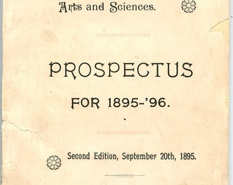 Historic Brooklyn Book, Cultural History, Brooklyn Institute Arts and Sciences, 1895-1896 Prospectus, Complete