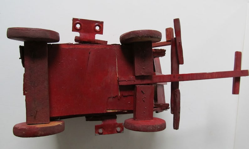 Primitive Vintage Folk Art Toy Movable Red Stagecoach: Wood and Metal Completely Hand Made Whimsical /& Wonderful Rustic Sweetheart