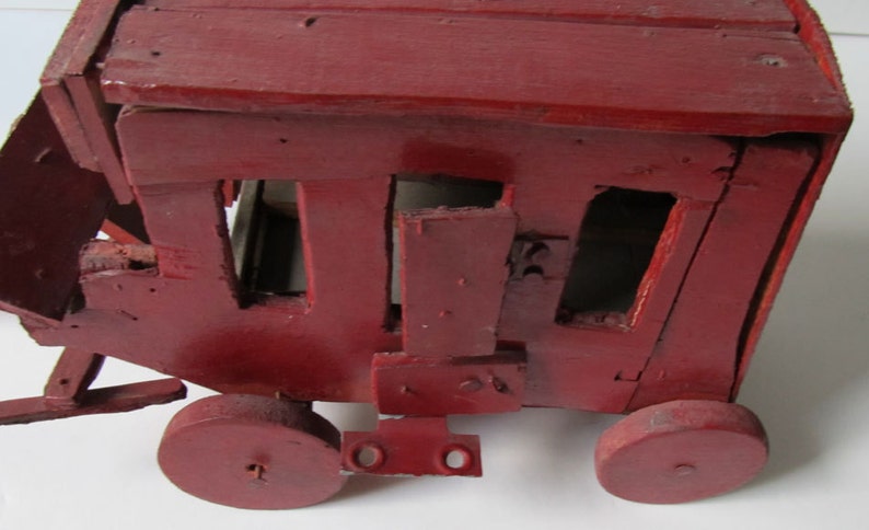 Primitive Vintage Folk Art Toy Movable Red Stagecoach: Wood and Metal Completely Hand Made Whimsical /& Wonderful Rustic Sweetheart