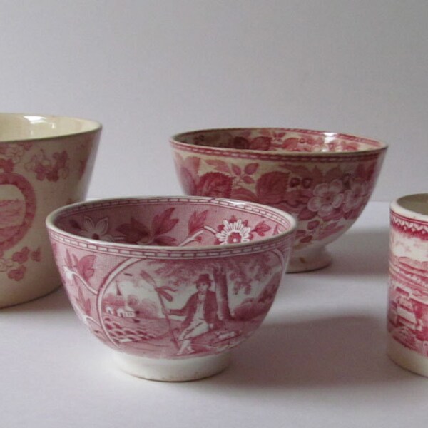 Cranberry TRANSFERWARE China Instant Collection 5 Antique/Vintage Different Patterns One Deco