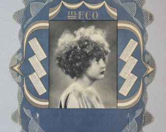 French Art Deco, 1933, Embossed, Die Cut Board, Religious Display, Les Echo, Photographic Portrait, Curly-Haired Girl