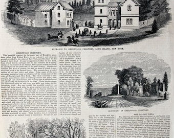 Greenwood Cemetery, 1854, National Historic Landmark, Long Island, Now Brooklyn, Full Page, 3 Separate Wood Engravings, Full Text