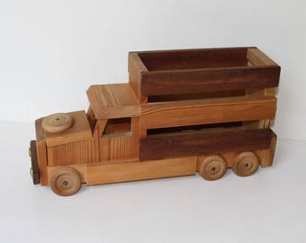 Vintage Wood Toy Truck, Handmade Safari Truck, Works!, Play/Display, c.1970s. Our wooden animal listing- free shipping if bought with truck.