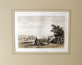 First Peoples, Council with "White Man's Horse", 1859, Historic, Antique Lithograph, Indigenous People, Railroad Survey, Native Americans