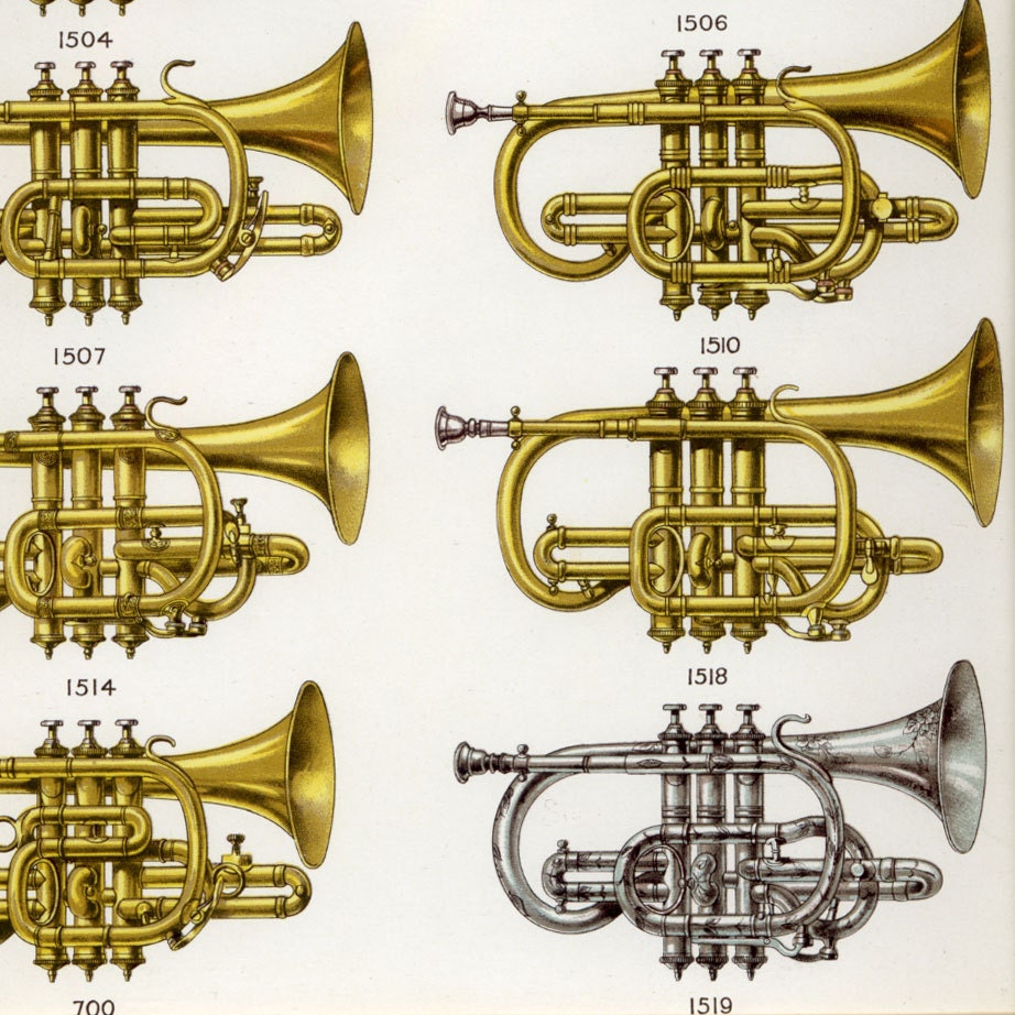 Brass Instruments, Vintage Music, C.1900, Acidfree Mat&mount