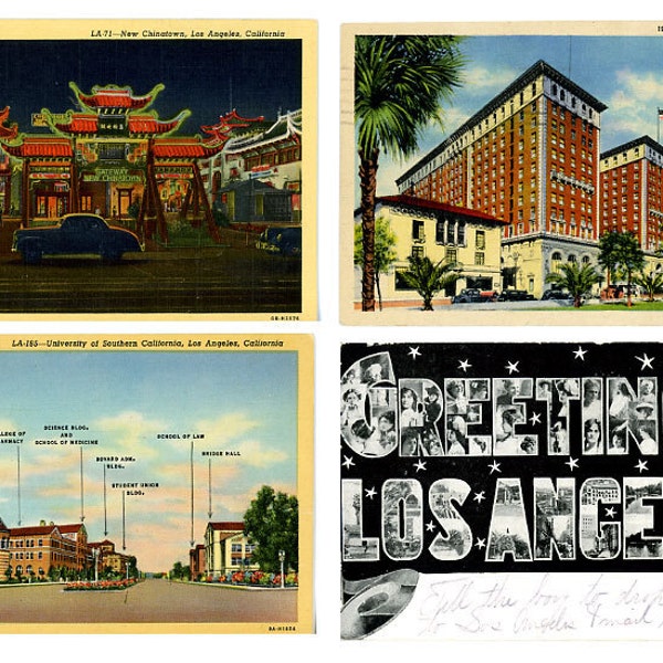 LOS ANGELES  Vintage Lot of 4 Postcards USC Chinatown Big Letters