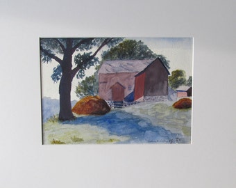 Washington Valley NJ, 1930, Vintage, Original Watercolor, Peaceful, Rural Landscape, Initials WVT, OOAK, Acid-Free Mat Mount Ready to Frame