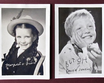 Margaret O'Brien, Jackie "Butch" Jenkins, Child Stars, MGM, 2 Studio Photographs, Machine Signed, Excellent Condition