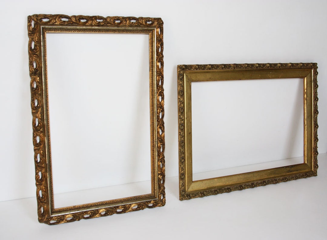 2 Antique Gold Frames, Gold Metal Leaf, Gilded Wood/gesso Edging Design ...