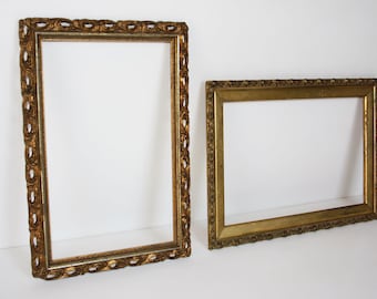 2 Antique Gold Frames, Gold Metal Leaf, Gilded Wood/Gesso Edging Design, c.1905, Sturdy/Solid, Ready to Use
