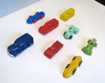 8 Toy Cars, Vintage, Instant Collection, c.1930s, For Play or Display, Really Nice Condition (Except for One Missing Back Wheels), Plastic