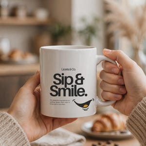 Caneca "Sip and Smile", Caneca de Café Minimalista Boho, Liceria & Co. Design Inspirador