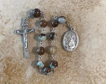 St. Francis of Assisi & St. Clare Blue Brown Rosary Tenner