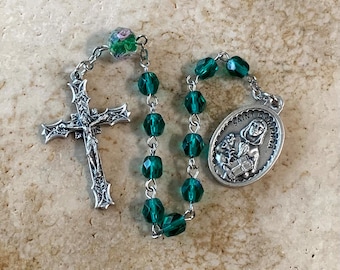 St. Dymphna Green Crystal Rosary Tenner
