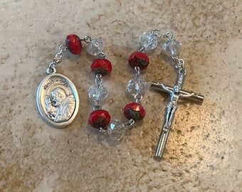 St. Padre Pio Red and Crystal One-Decade Rosary