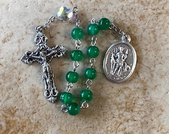 St. Hubert Green Glass Rosary Tenner