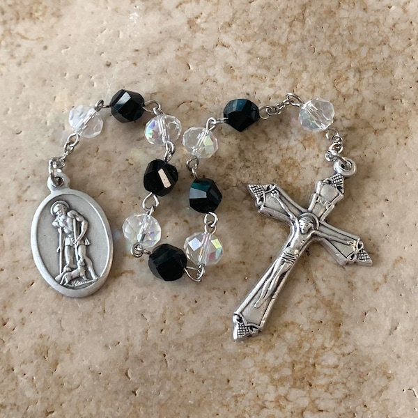 St. Lazarus Swarovski Crystal Black and Clear One-Decade Rosary