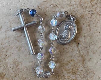 St. Elizabeth Seton Crystal and Blue Pearl Rosary Tenner