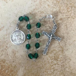 St. Jose Brochero Green Crystal Rosary Tenner