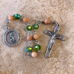 St. Giles Green Crystal and Orange Stone Prayer Beads