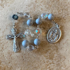 St. Rose of Lima Gray Glass and Iridescent Crystal Rosary Tenner