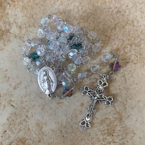 Catholic Rosary in Clear Iridescent Crystal