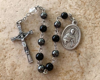 St. Thomas Aquinas Gray and Black Stone Rosary