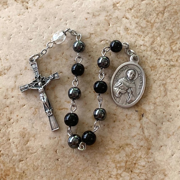 St. Thomas Aquinas Gray and Black Stone Rosary