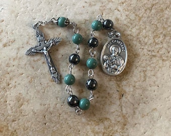 St. Cayetano (Cajetan) Green and Gray Rosary Tenner