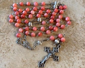 Catholic Rosary in Pink Shell Beads