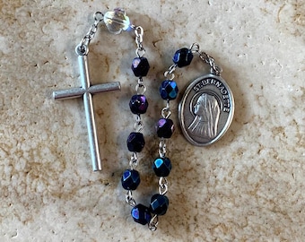 St. Bernadette / Unsere Liebe Frau von Lourdes Blau Grün Kristall Rosenkranz Tenner