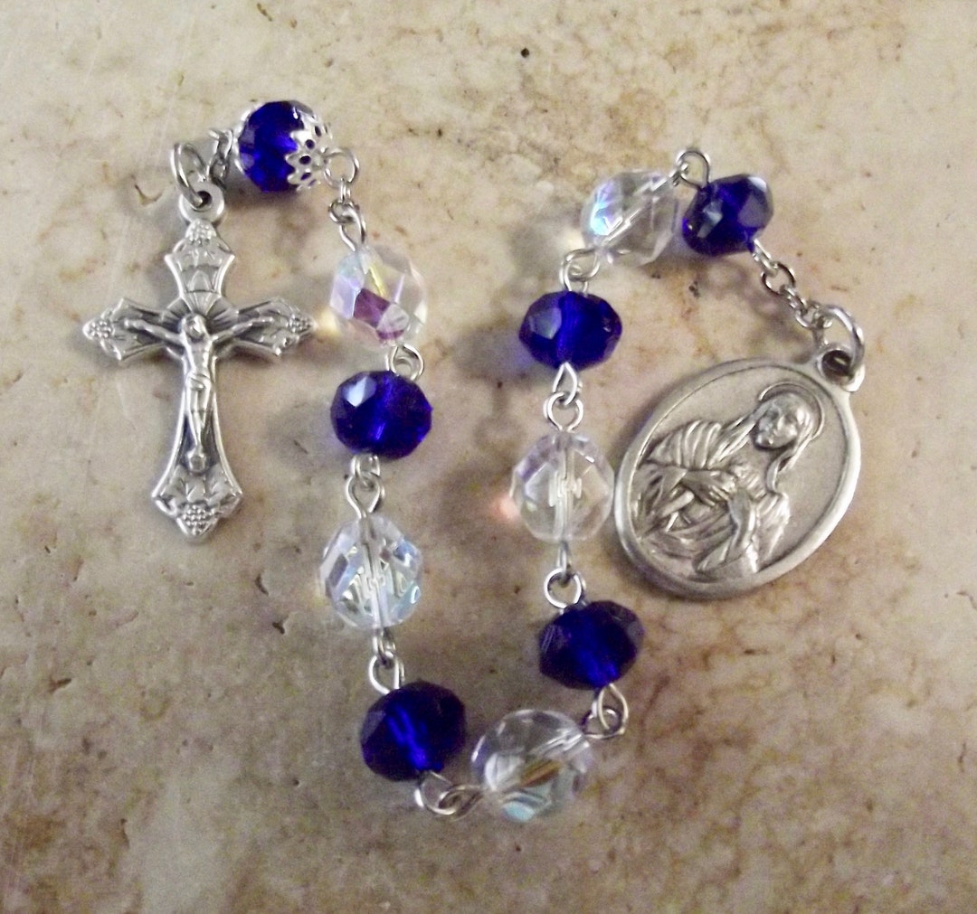 Immaculate Heart of Mary Crystal and Blue Rosary Tenner - Etsy