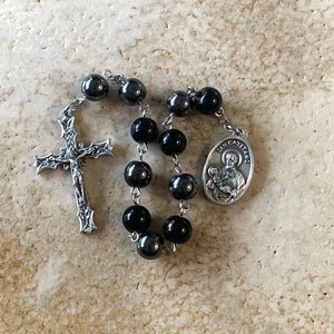 St. Buenaventura Gray and Black Stone Rosary Tenner