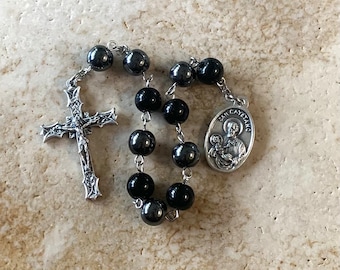 St. Buenaventura Gray and Black Stone Rosary Tenner