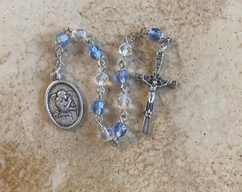 St. Gabriel Blue and Clear Crystal Rosary Tenner