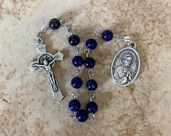St. Louis De Montfort Lapis Blue Stone Rosary Tenner