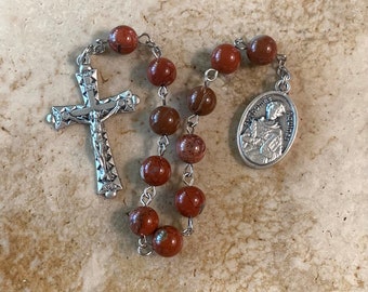 St. Thomas Aquinas Red Orange Stone Rosary
