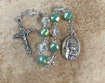 St. Rita Crystal and Green Rosary Tenner