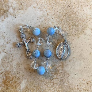 Our Lady of Knock Blue Stone and Crystal Rosary