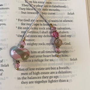 Beaded Pink and Green Crystal and Glass Bookmark