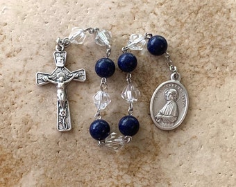 St. Elizabeth Anne Seton Blue Stone and Clear Crystal Rosary Tenner