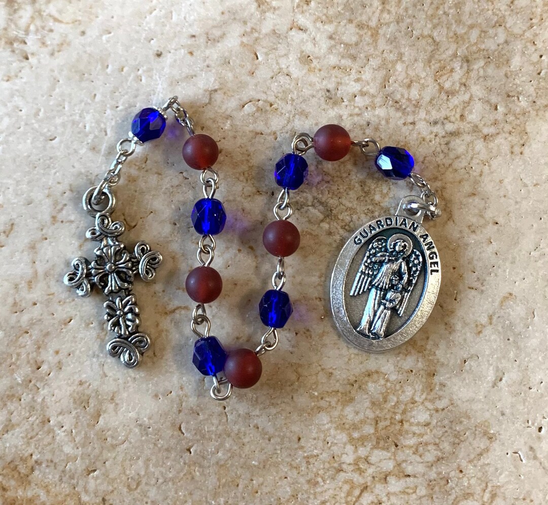 Guardian Angel Red and Blue Rosary Tenner Etsy